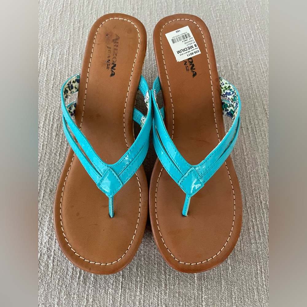 Arizona Jean Company Turquoise cork flip flop wedges